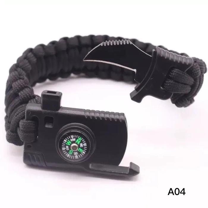 PULSERA SOGA SUPERVIVENCIA CON CUCHILLO, PEDERNAL, SILBATO Y BRJULA