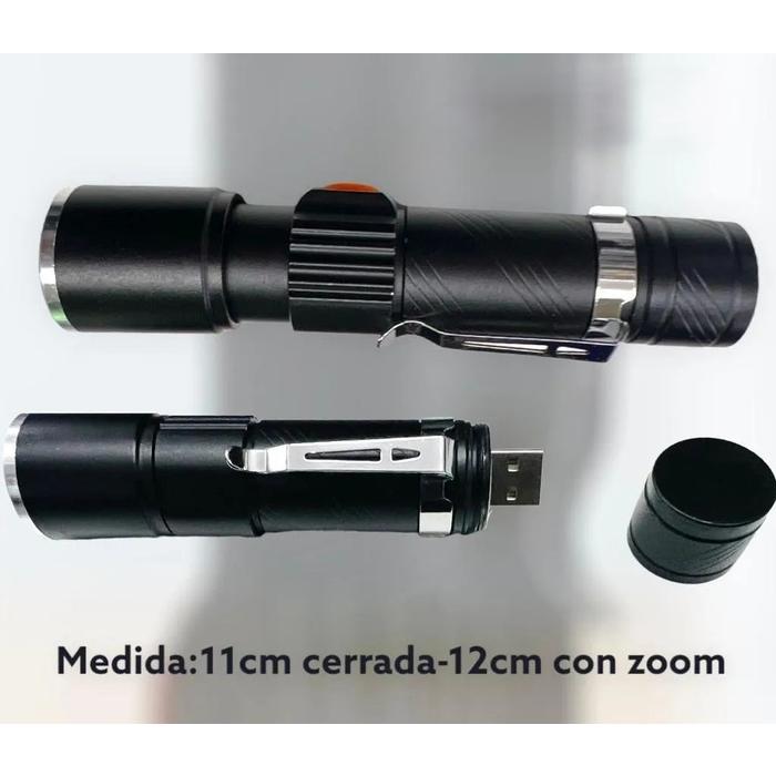 LINTERNA METLICA RECARGABLE USB CON ZOOM