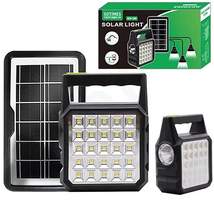 KIT PANEL SOLAR RECARGABLE PORT�TIL CON 3 FOCOS Y CABLE MULTIUSOS