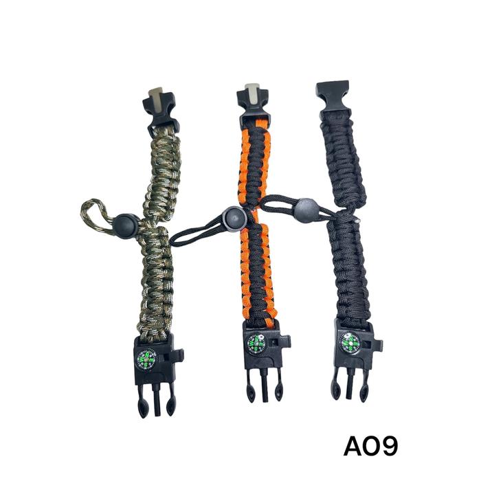 PULSERA REGULABLE SOGA SUPERVIVENCIA CON PEDERNAL SILBATO BRÚJULA
