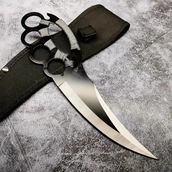 CUCHILLO MANOPLA CON CORDON GRIS Y FUNDA
