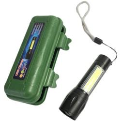 LINTERNA METLICA RECARGABLE USB CON ZOOM EN CAJITA VERDE