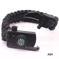 PULSERA SOGA SUPERVIVENCIA CON CUCHILLO, PEDERNAL, SILBATO Y BRJULA